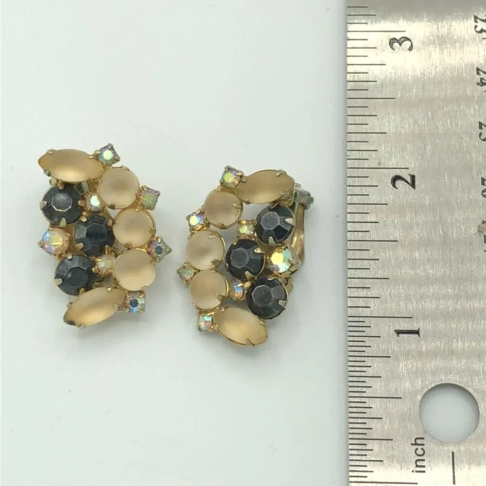 Vintage Moonstone Moon Shapped Clip On Earrings by Continental - Picture 11 of 11